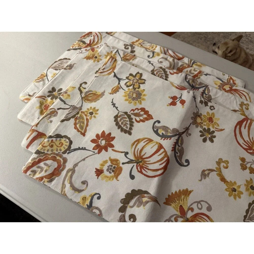 Envogue Painted Autumn Gourd Pumpkin Vines Rust Orange Taupe Placemats Set of 4